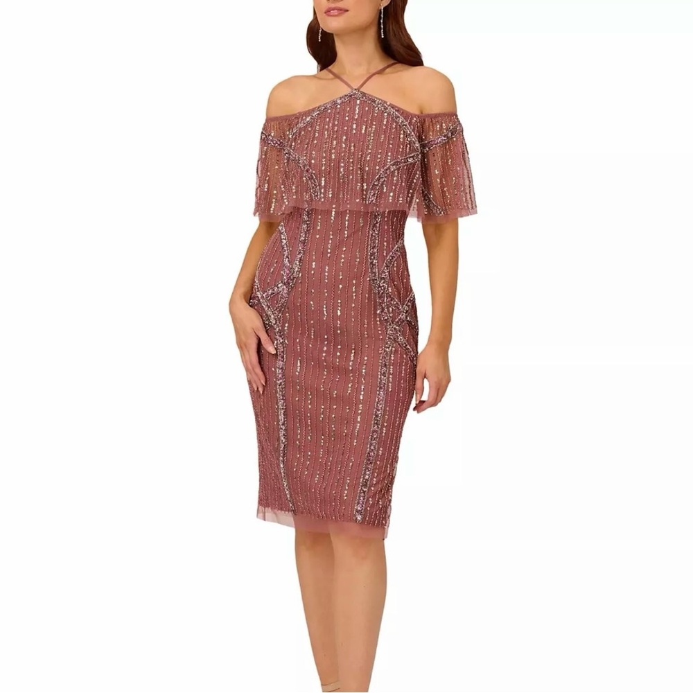 Adrianna Papell Beaded Off-The-Shoulder Dress 16